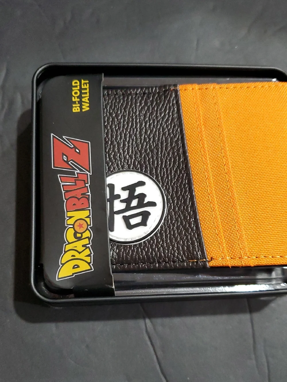 DragonBall Z black orange canvas Goku bifold wallet in DragonBall Z black‎ tin